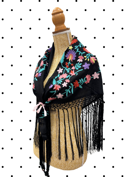 Châle d'accessoirisation Noir et fleurie