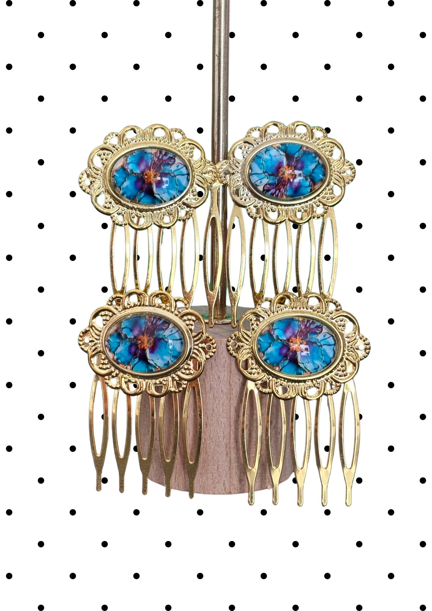 Parure boucles et peignes modèle Porcelana Turquoise