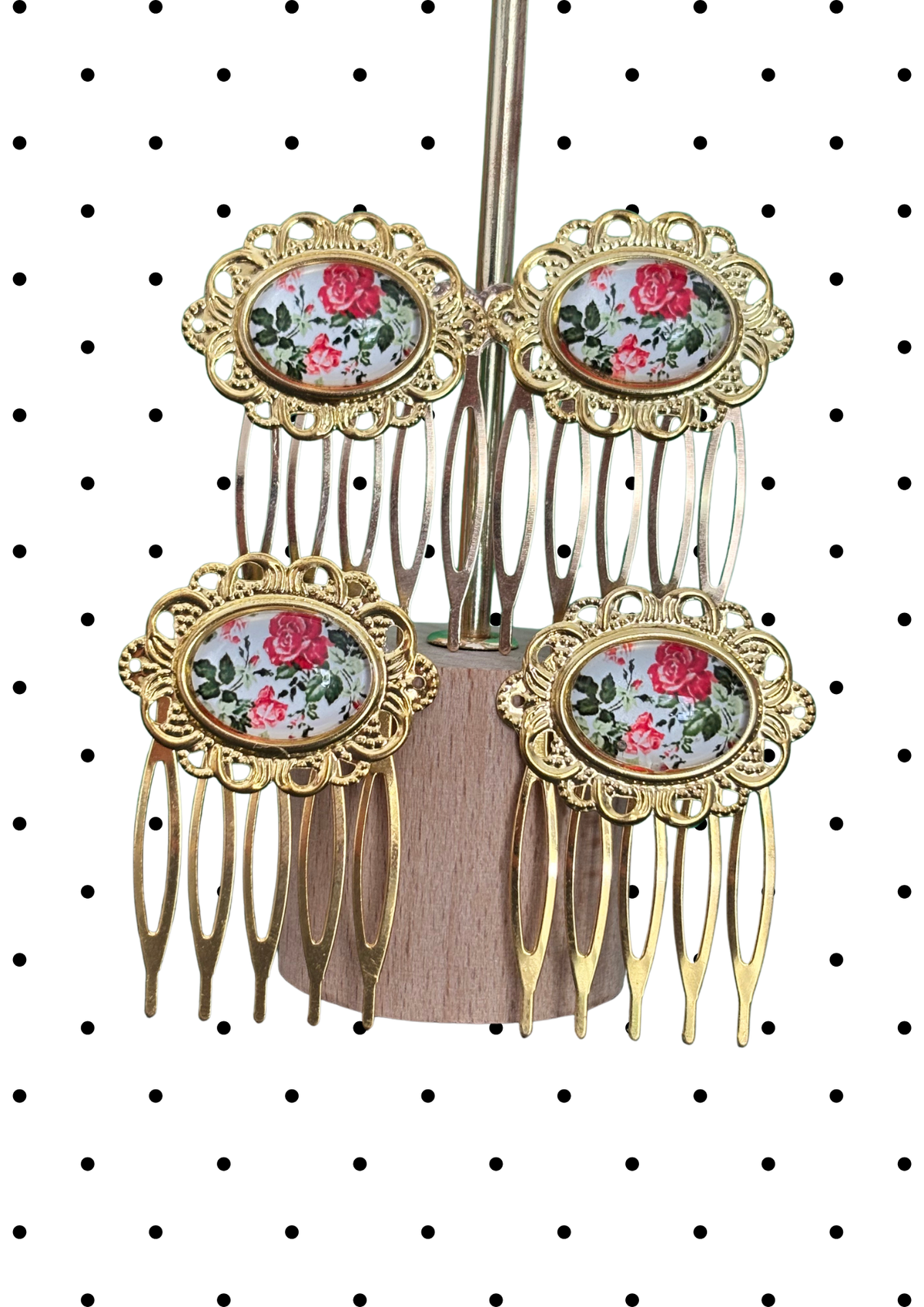 Parure boucles et peignes modèle Porcelana Rouge