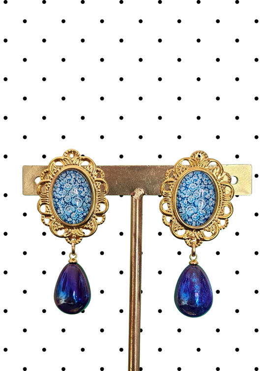 Parure boucles et peignes modèle Porcelana Bleu