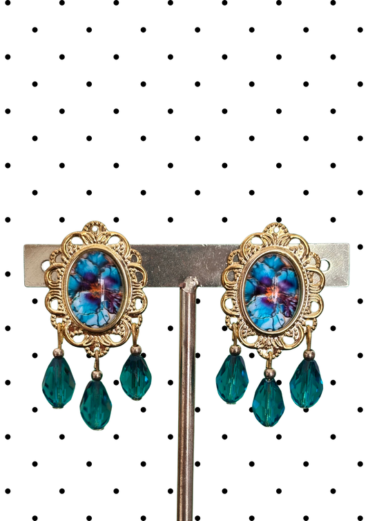 Parure boucles et peignes modèle Porcelana Turquoise