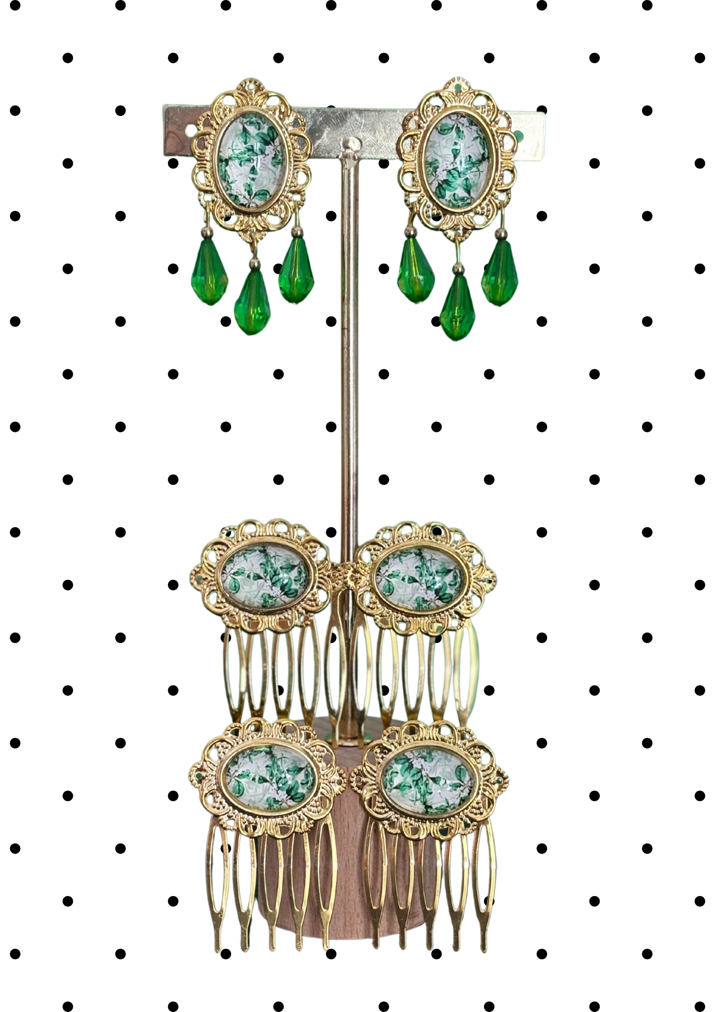 Parure boucles et peignes modèle Porcelana Vert