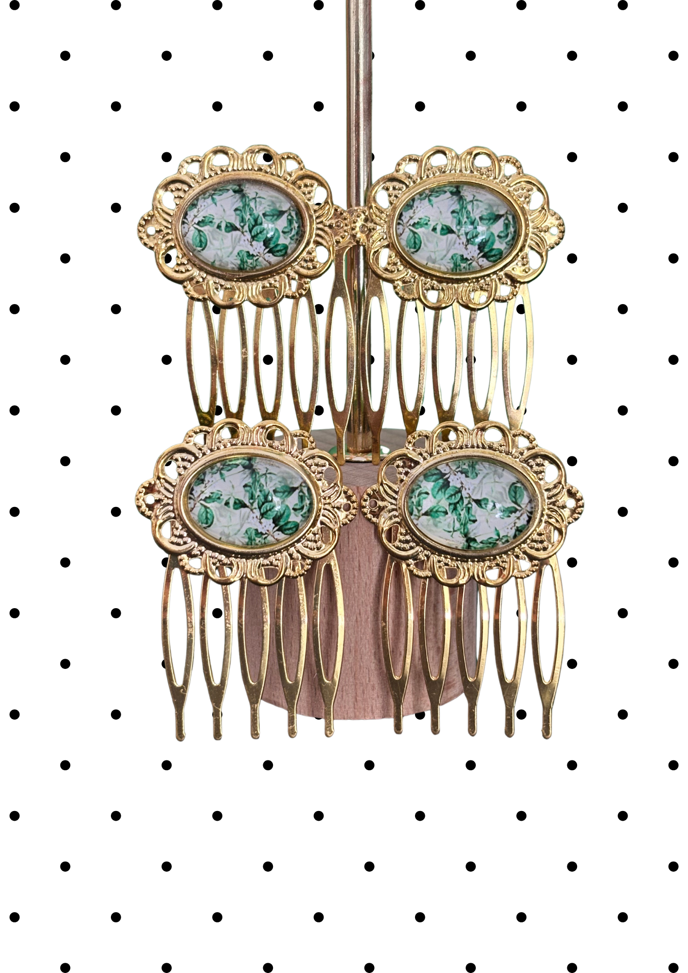 Parure boucles et peignes modèle Porcelana Vert