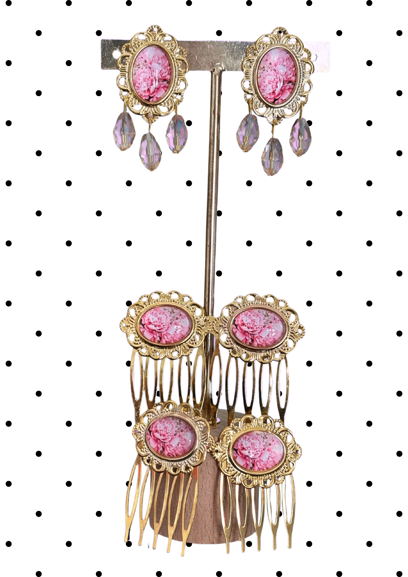 Parure boucles et peignes modèle Porcelana Rose