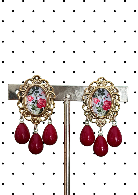 Parure boucles et peignes modèle Porcelana Rouge